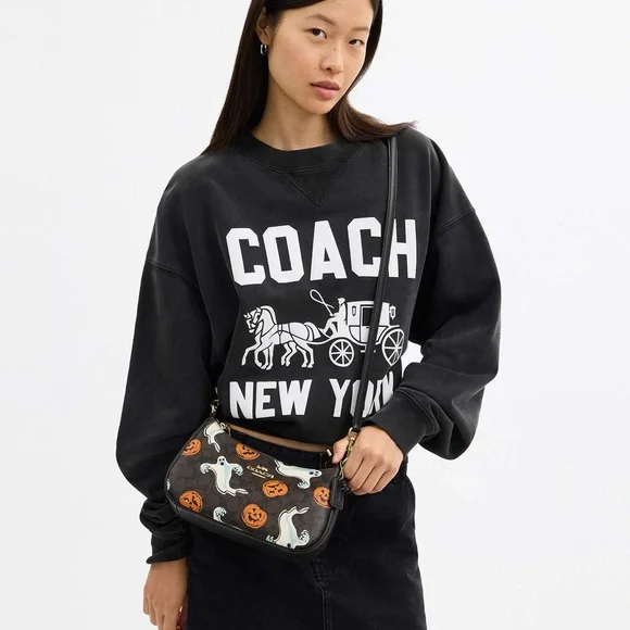 NWT Coach Teri Shoulder Bag In Signature Canvas Pumpkin Halloween Print CCE71 - Picture 4 of 15